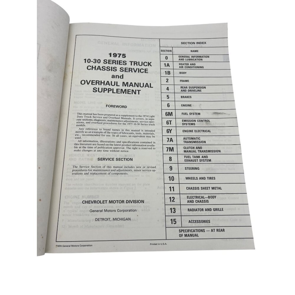 1975 Chevrolet Light Duty Truck Service & Overhaul Manual Supplement ST 330-75 - Picture 4 of 9
